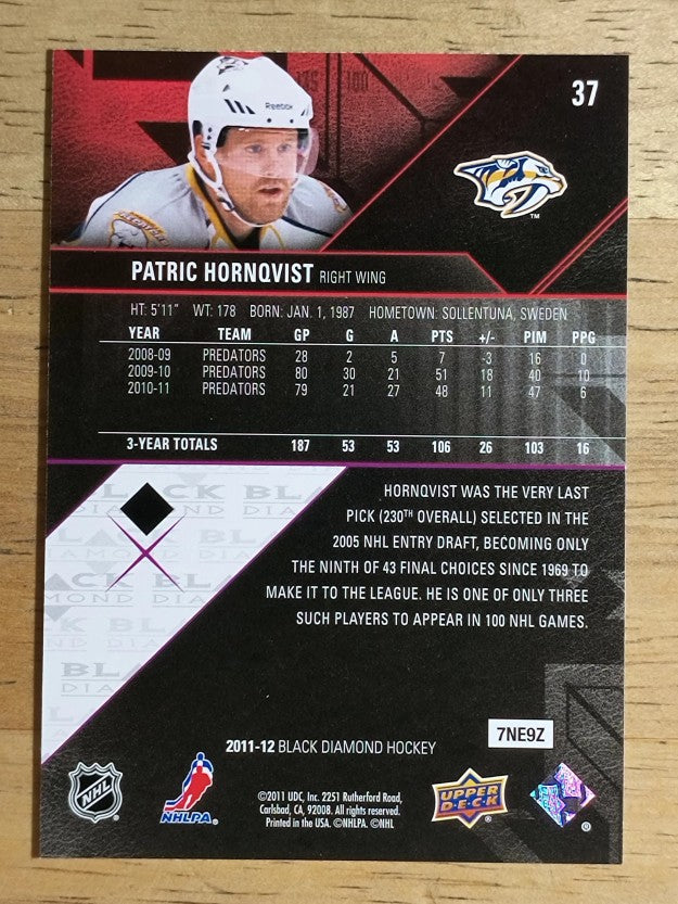 2011-12 Black Diamond #37 Patric Hornqvist