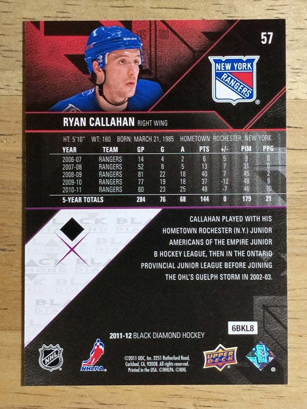 2011-12 Black Diamond #57 Ryan Callahan