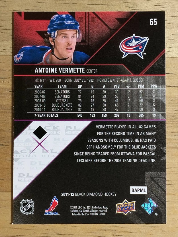 2011-12 Black Diamond #65 Antoine Vermette