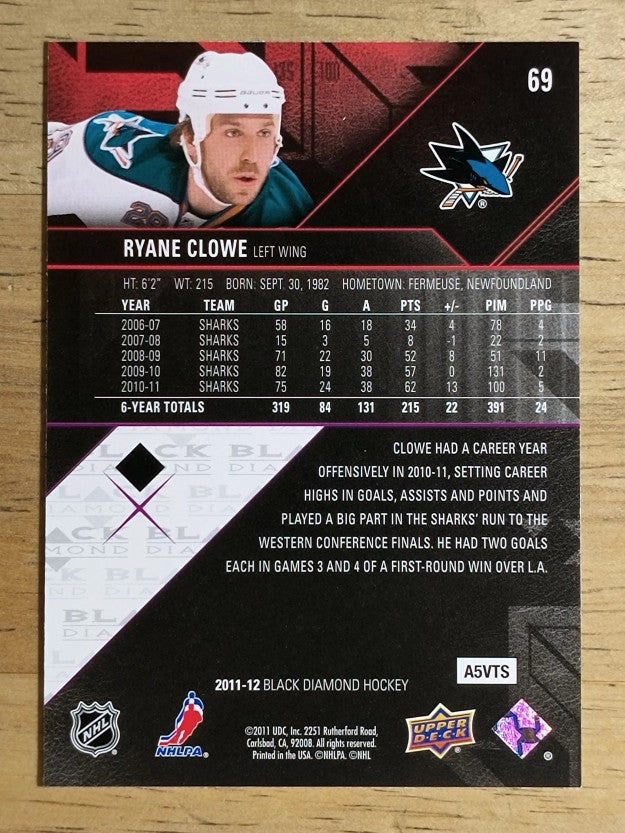 2011-12 Black Diamond #69 Ryane Clowe