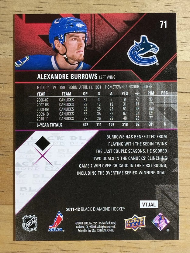 2011-12 Black Diamond #71 Alexandre Burrows
