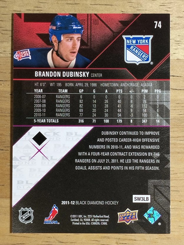 2011-12 Black Diamond #74 Brandon Dubinsky