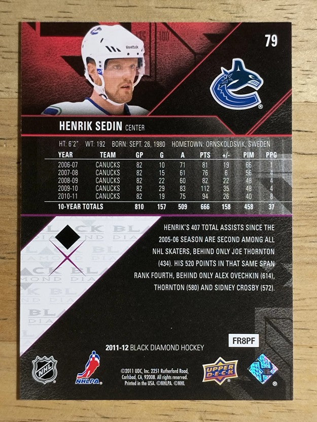 2011-12 Black Diamond #79 Henrik Sedin