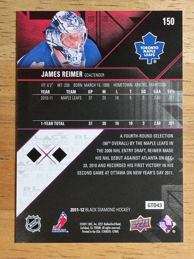 2011-12 Black Diamond #150 James Reimer
