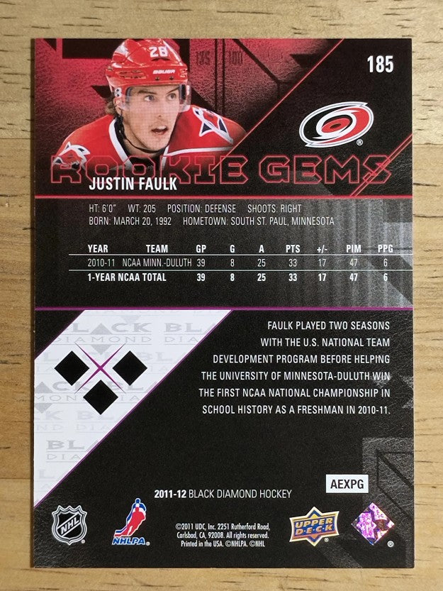 2011-12 Black Diamond #185 Justin Faulk RC