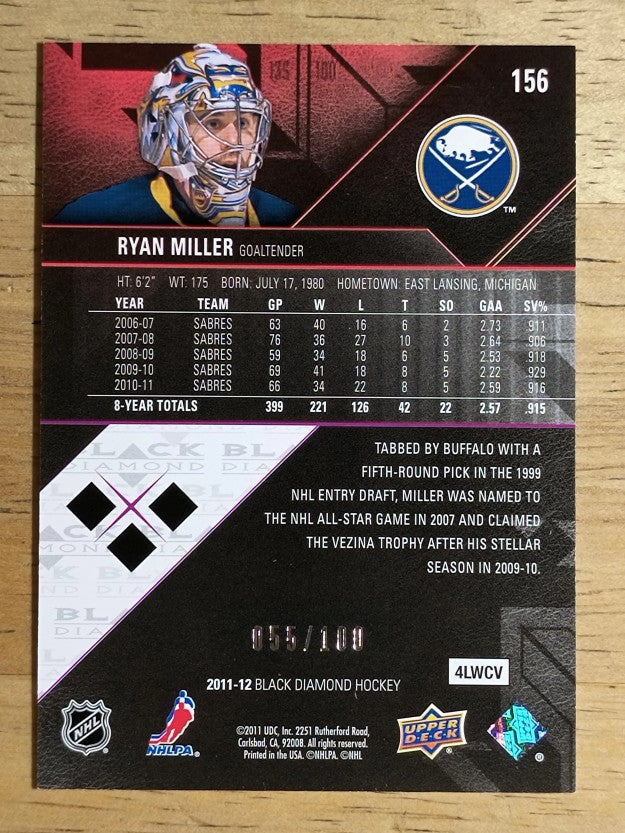 2011-12 Black Diamond Ruby #156 Ryan Miller