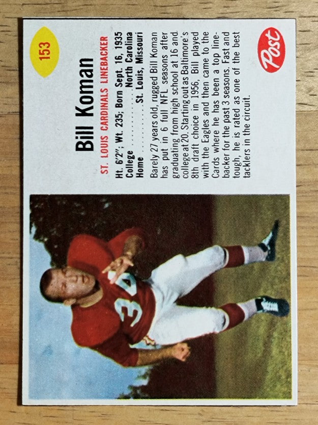 1962 Post Cereal #153 Bill Koman SP (NMMT)