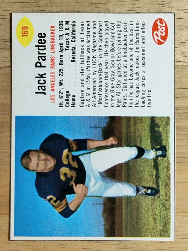 1962 Post Cereal #169 Jack Pardee SP (NMMT)