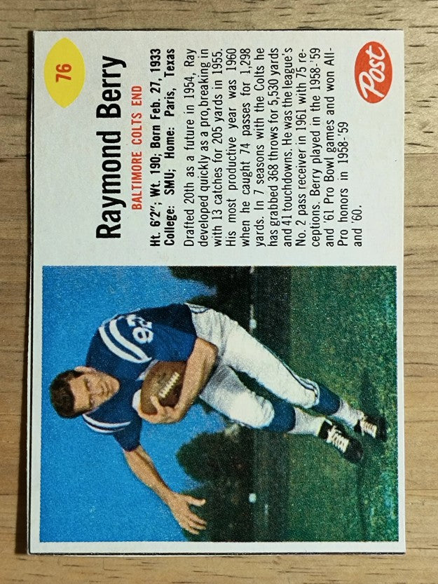 1962 Post Cereal #76 Raymond Berry (EXMT)