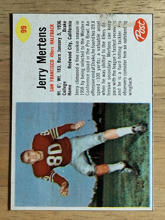 1962 Post Cereal #99 Jerry Mertens (VGEX)