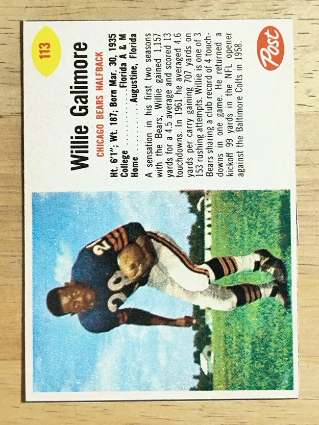1962 Post Cereal #113 Willie Galimore (EXMT)