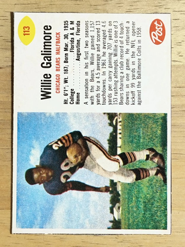 1962 Post Cereal #113 Willie Galimore (NMMT)