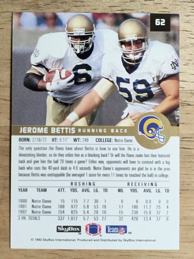 1993 SkyBox Premium #62 Jerome Bettis RC