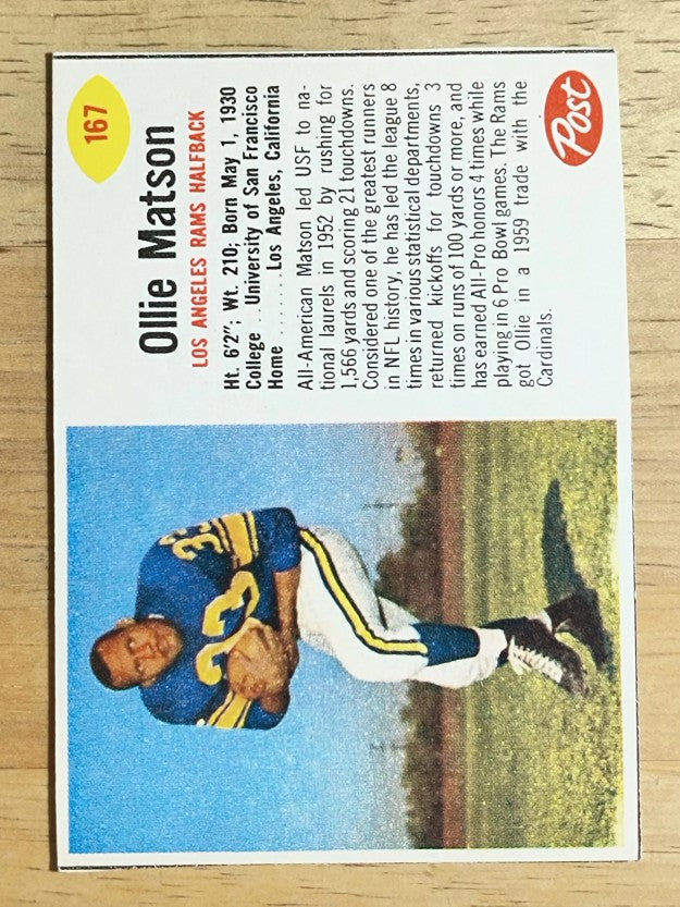1962 Post Cereal #167 Ollie Matson (VGEX)