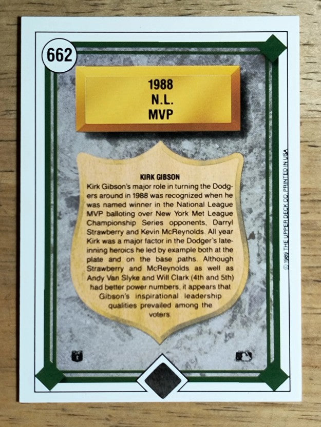 1989 Upper Deck #662 Kirk Gibson NL MVP