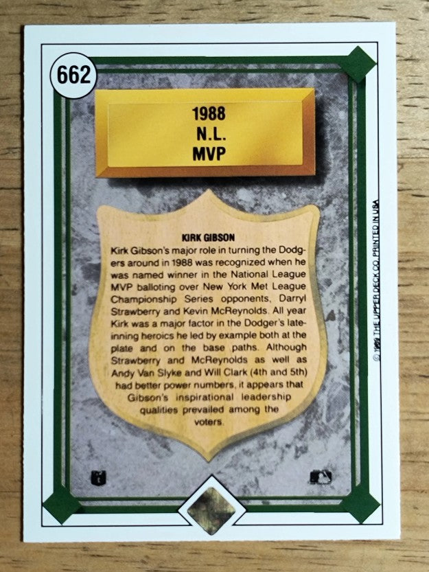 1989 Upper Deck #662 Kirk Gibson NL MVP