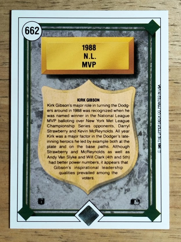 1989 Upper Deck #662 Kirk Gibson NL MVP