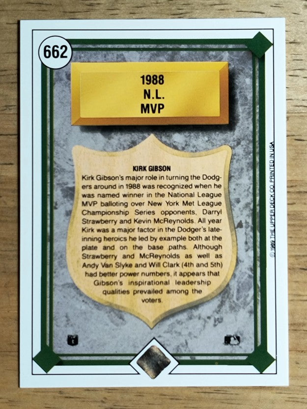 1989 Upper Deck #662 Kirk Gibson NL MVP