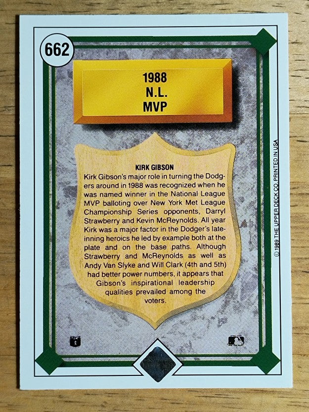 1989 Upper Deck #662 Kirk Gibson NL MVP