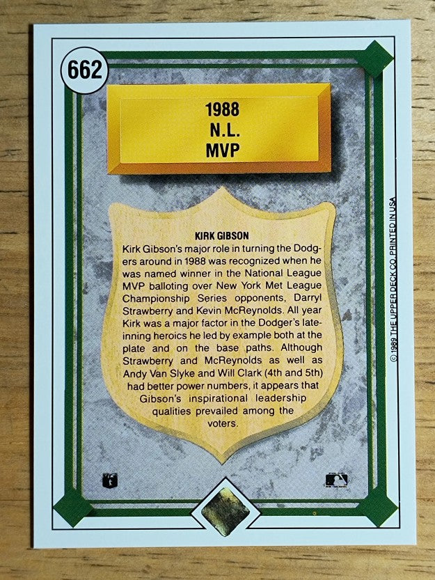 1989 Upper Deck #662 Kirk Gibson NL MVP