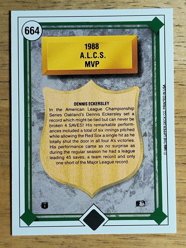 1989 Upper Deck #664 Dennis Eckersley/ALCS MVP