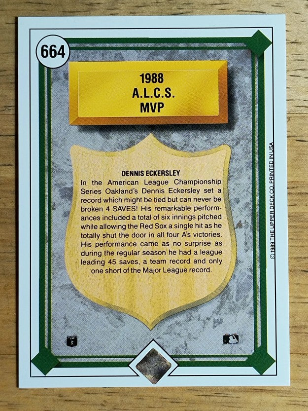 1989 Upper Deck #664 Dennis Eckersley/ALCS MVP