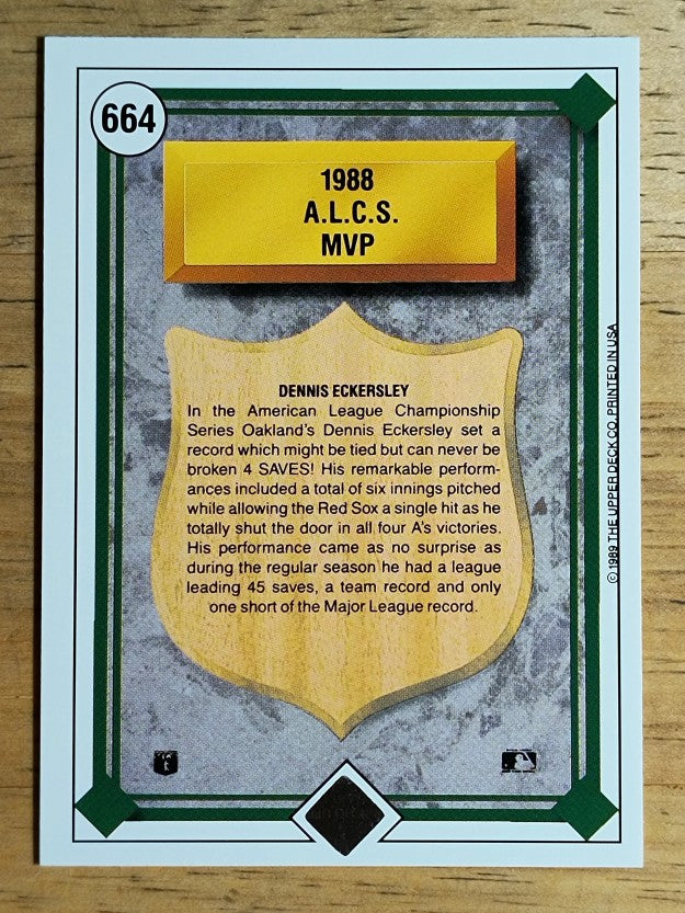 1989 Upper Deck #664 Dennis Eckersley/ALCS MVP