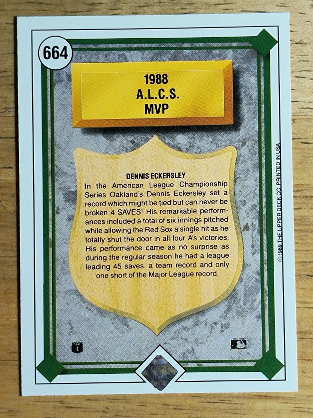 1989 Upper Deck #664 Dennis Eckersley/ALCS MVP