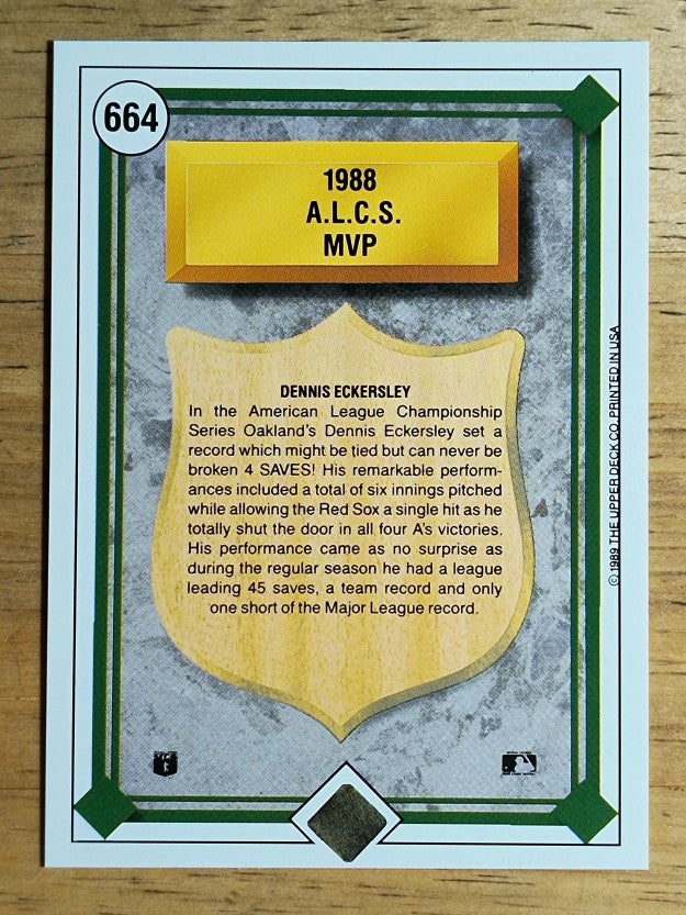 1989 Upper Deck #664 Dennis Eckersley/ALCS MVP