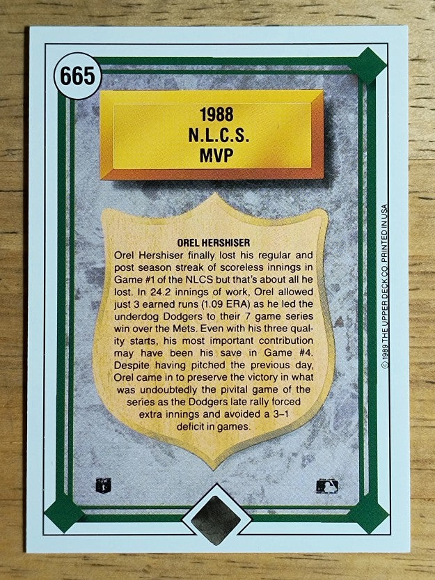 1989 Upper Deck #665 Orel Hershiser/NLCS MVP