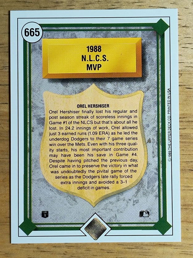 1989 Upper Deck #665 Orel Hershiser/NLCS MVP