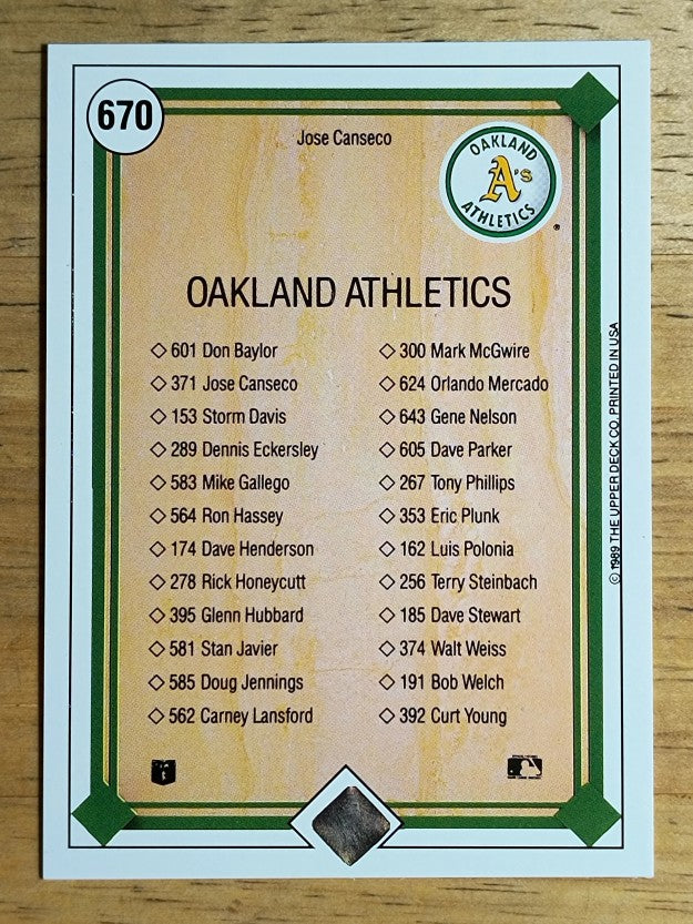1989 Upper Deck #670 Jose Canseco TC