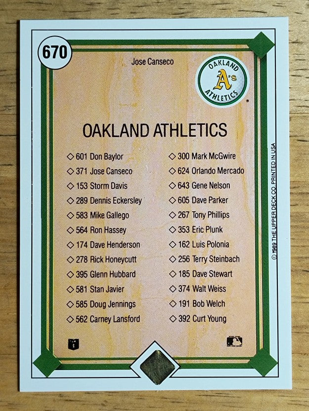 1989 Upper Deck #670 Jose Canseco TC