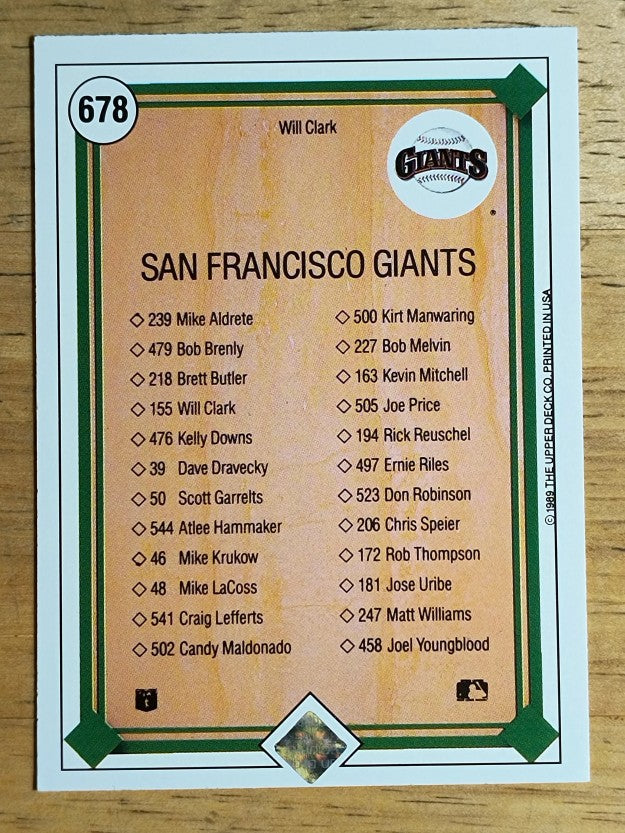 1989 Upper Deck #678 Will Clark TC