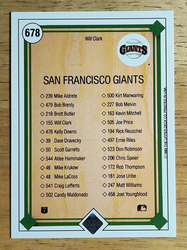 1989 Upper Deck #678 Will Clark TC
