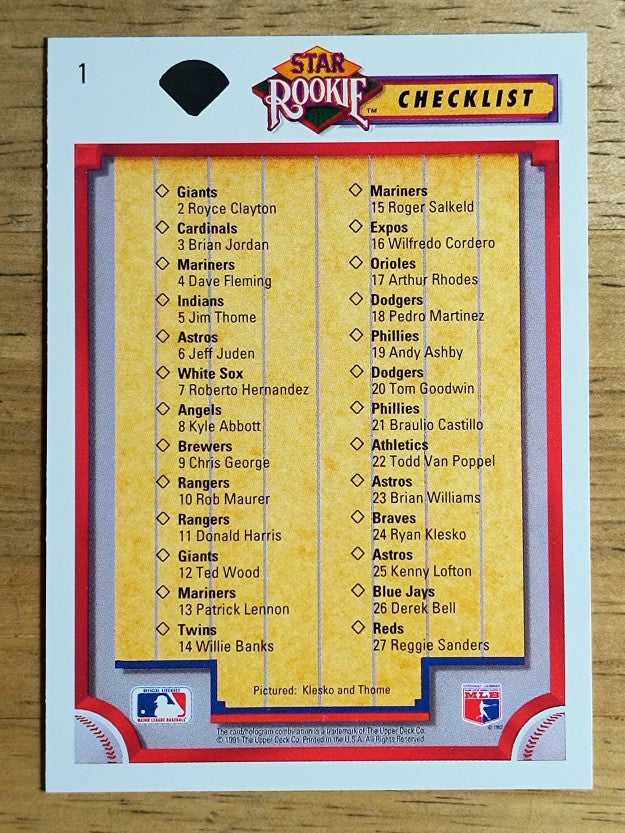1992 Upper Deck #1 Jim Thome/Ryan Klesko CL