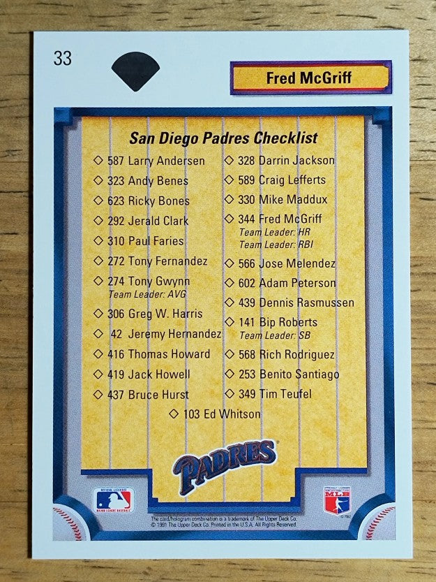 1992 Upper Deck #33 Fred McGriff TC
