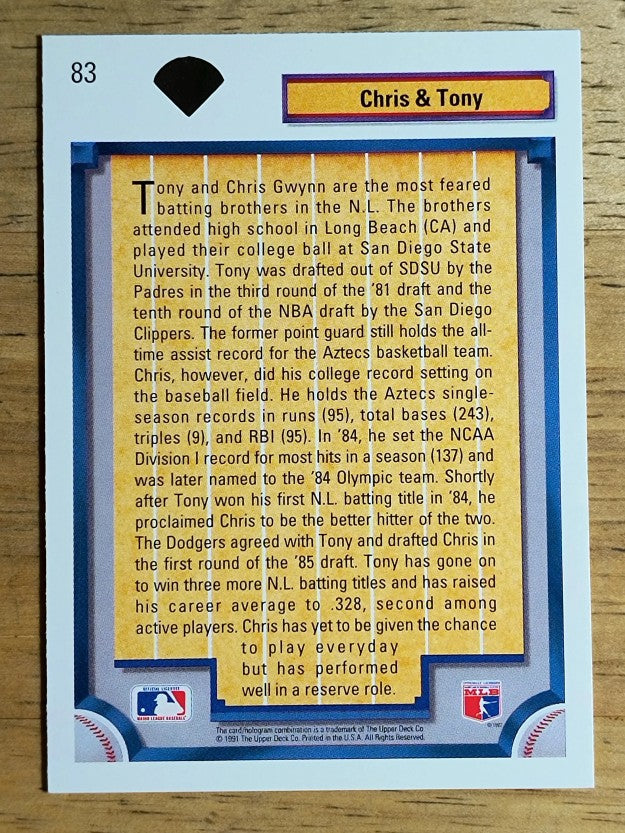 1992 Upper Deck #83 Tony/Chris Gwynn