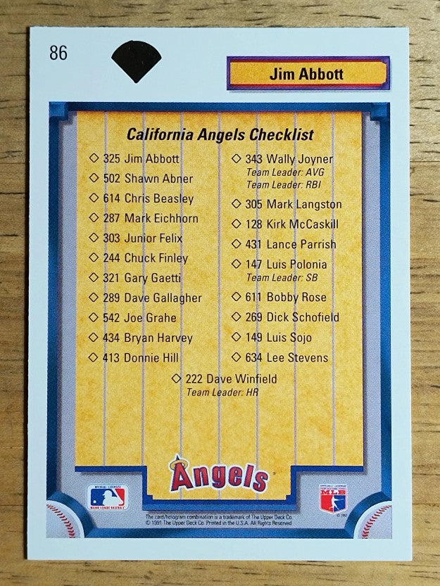 1992 Upper Deck #86 Jim Abbott TC/California Angels