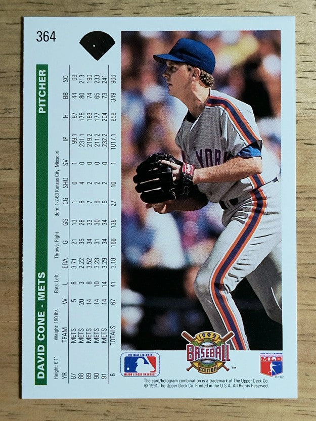 1992 Upper Deck #364 David Cone