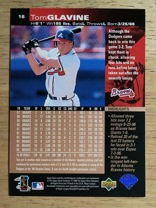 1997 Upper Deck #16 Tom Glavine