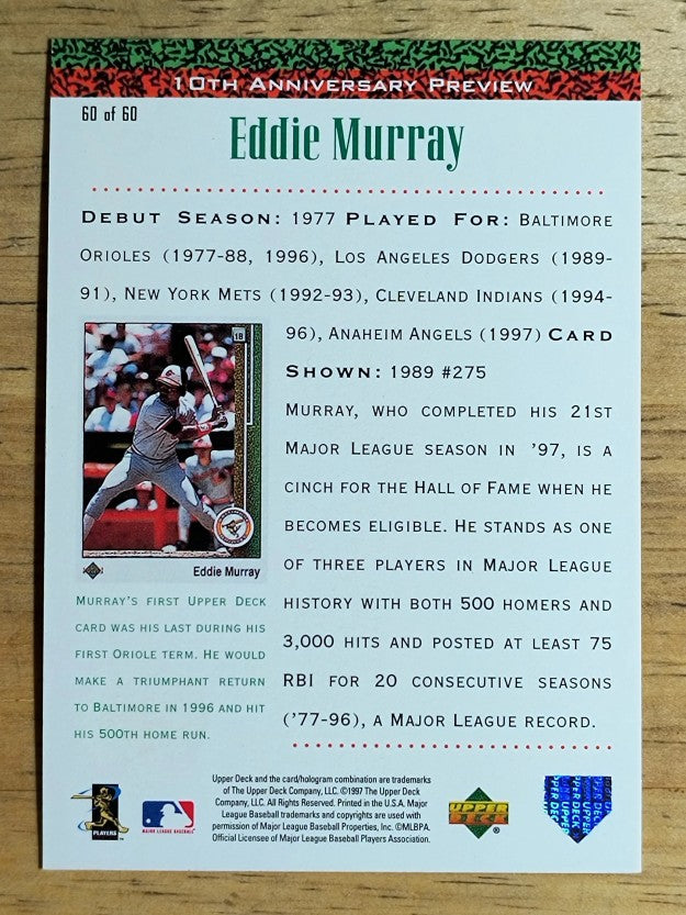 1998 Upper Deck 10th Anniversary Preview #60 Eddie Murray