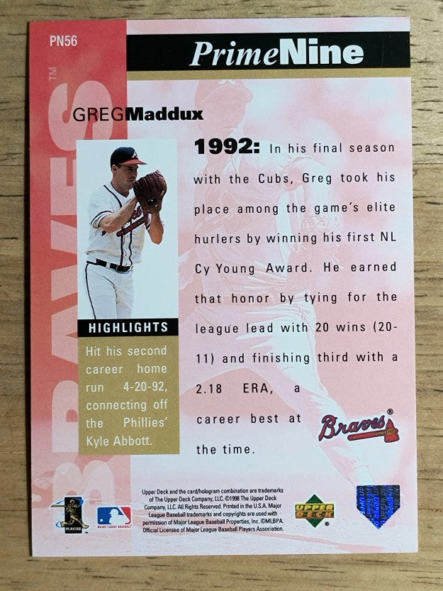 1998 Upper Deck Prime Nine #PN56 Greg Maddux/1992