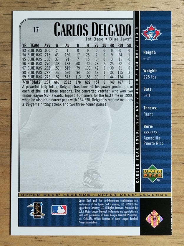 2000 Upper Deck Legends #17 Carlos Delgado