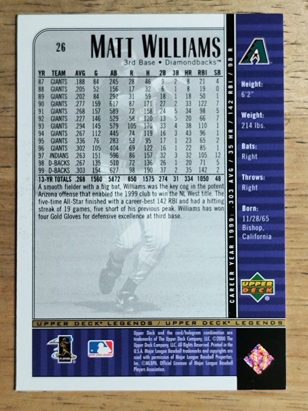 2000 Upper Deck Legends #26 Matt Williams