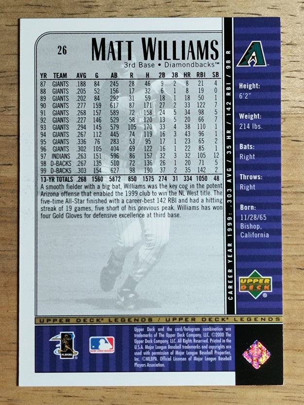 2000 Upper Deck Legends #26 Matt Williams