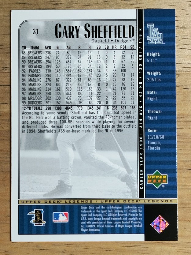 2000 Upper Deck Legends #31 Gary Sheffield