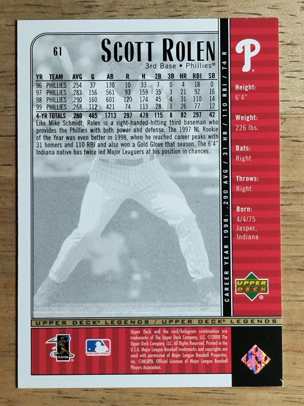 2000 Upper Deck Legends #61 Scott Rolen
