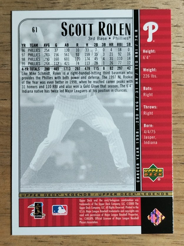 2000 Upper Deck Legends #61 Scott Rolen