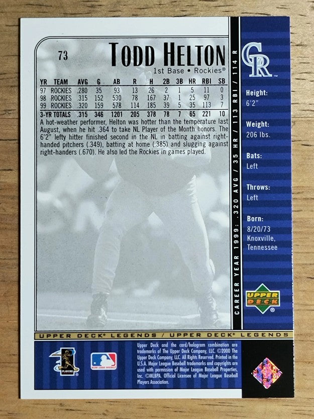 2000 Upper Deck Legends #73 Todd Helton